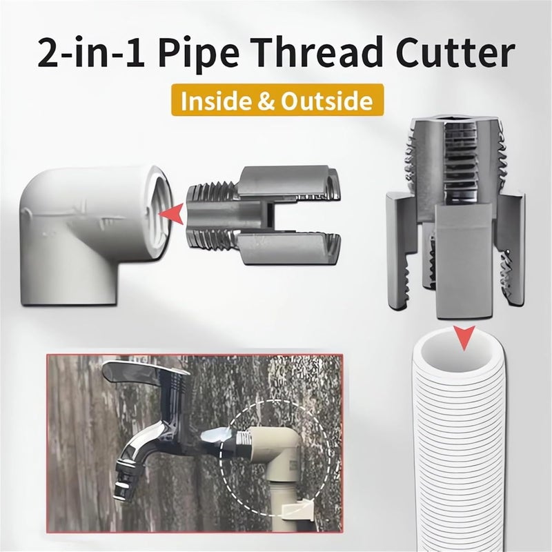LEONICE 2 in 1 Integrated Internal & External Pipe Threading Tool 1/2 3/4 1 Npt 2025 Front Before PVC Pipe Re Threader Tool Electric Drill Thread Size Maker Kit for Plastic PPR Pipe Tap Die Set (1/2") - Image 5